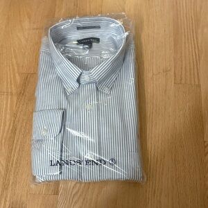 NWT Lands' End Men's Striped Dress Shirt - White and Blue